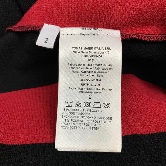 TOMAS MAIER Size 2 Black & Red Viscose / Polyester Stripe Mid-Calf A-line Dress - Picture 5 of 6